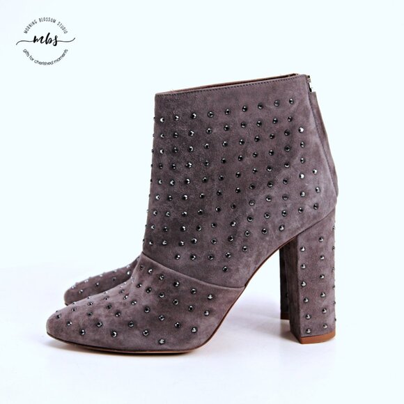 J. Crew Adele Suede Leather Studded Ankle Heel Boots Gray Women 8 - Picture 4 of 14